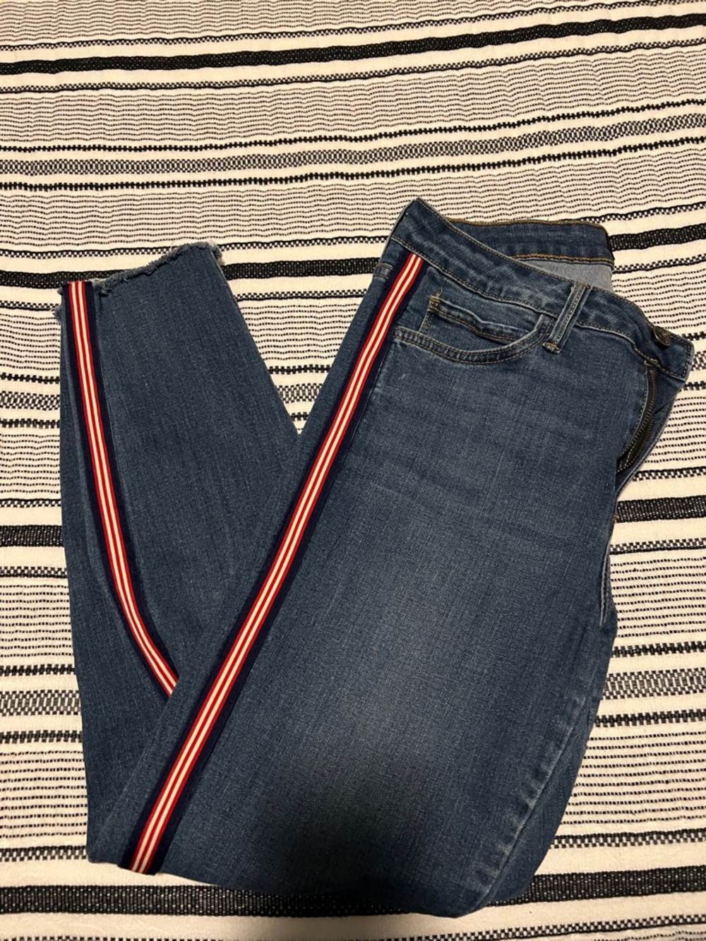 Just Black Women's Dark Blue Skinny Jeans with Red Side Stripe